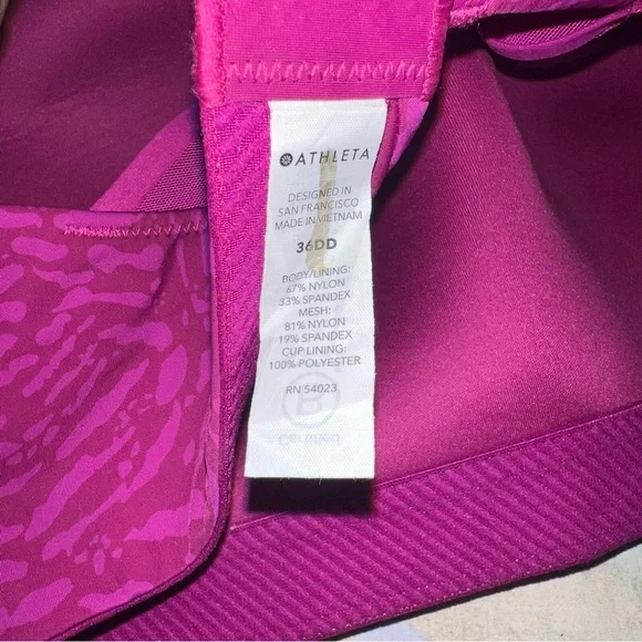 Athleta High Impact Advance Printed Sports Bra Size 36DD Racerback Fuchsia Pink - Picture 4 of 4